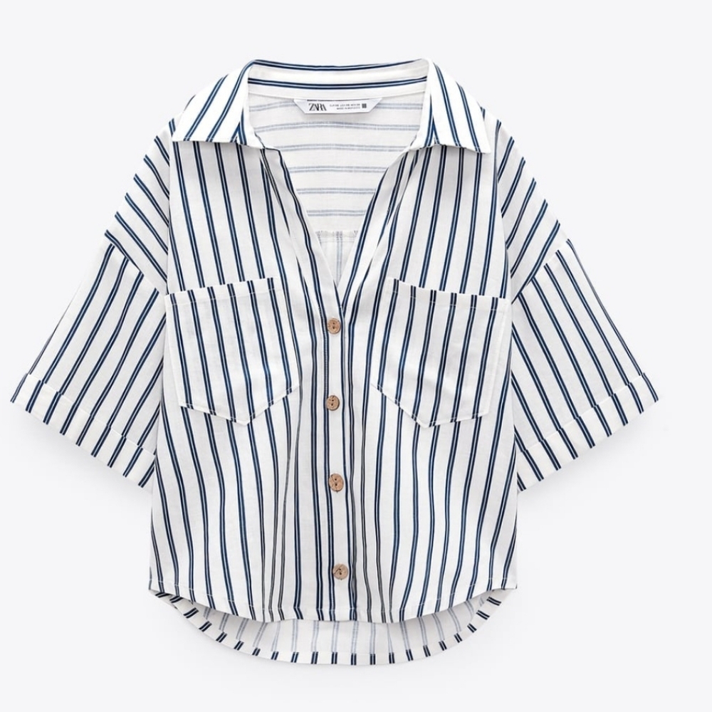 ZARA LINEN BLEND CROP SHIRT (USED)